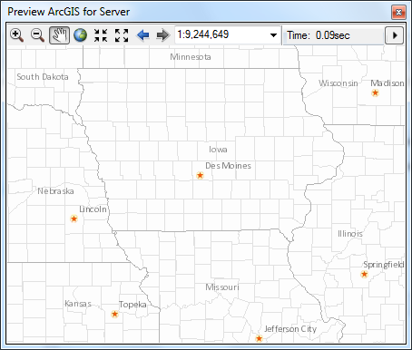 Previewing a map service in the Preview